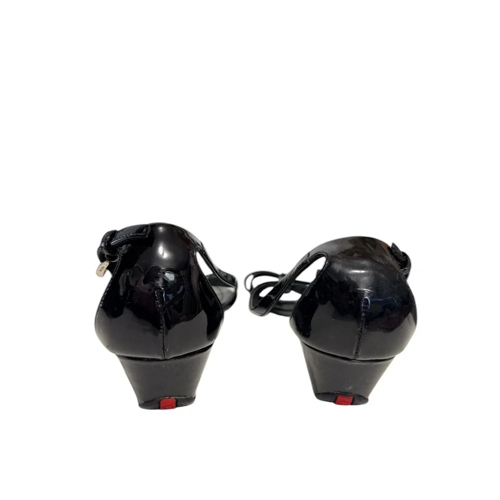 Prada Sport Black Patent Leather Strappy Wedge Sandals Y2K Minimalist size 8 - Picture 5 of 6